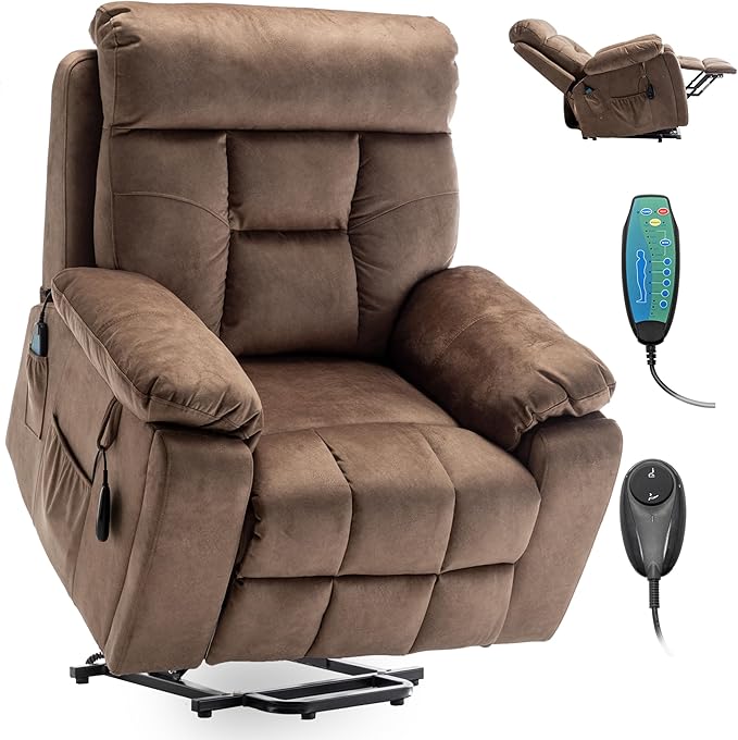 Power Lift Recliner Chair with Massage and Heating FunctionsVelvet Sofa with 2 Remote Controls and Two Cup HoldersRecline up to 160 DegreesSuitable for Living Room