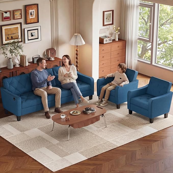 STHOUYN 83” Blue Sofas &amp Couches Small 3-Seater Sofa for Living Room Apartment Size Couch Comfy Mini Couch Living Space Couch Tufted Design Office or Waiting Area (Blue) | Tufted Design Blue
