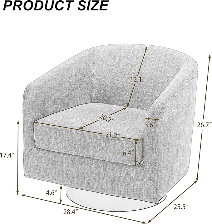 Lumibee Swivel Accent Barrel Chairs Set of 2 Upholstered Comfy Swivel Round Barrel Chair 360° Rotation Single Sofa Club Armchair for Living Room Reading Room Bedroom Chenille Light Grey