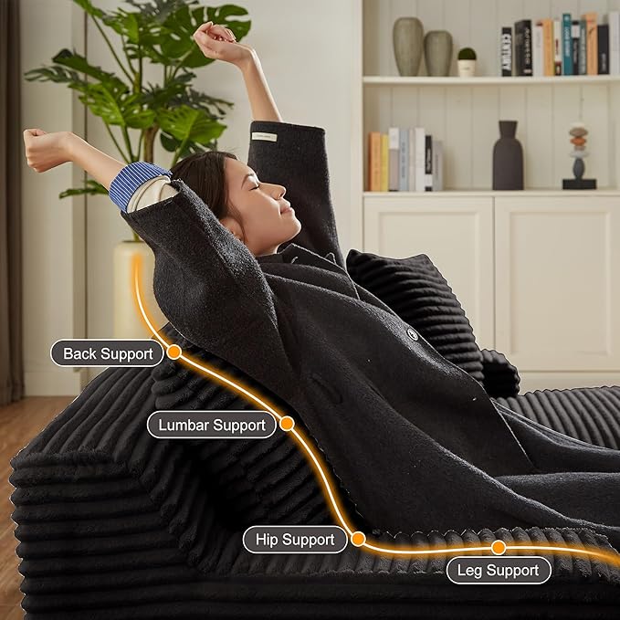 78” Oversized Double Chaise Lounge Indoor Corduroy Sleeper Sectional Couch Upholstered Boneless Cloud Sofa Deep Seat Comfy Plush Chair Bed for Living Room