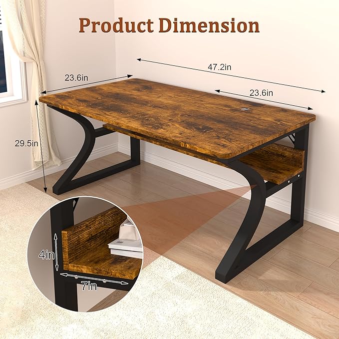 Computer Desk 47'' Computer Desk Home Office Desks w/Storage Shelves &amp U Shaped Metal Frame Study Writing Desk w/Cable Management Deeper &amp Thicker Desktop Table for Home Office
