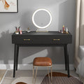 Small Black Desk with 2 Drawers Modern Writing Desk for Small Spaces Home Office Desk for Study Laptop Computer Desk for Work Makeup Vanity Table for Bedroom (Jet Black)