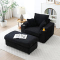 43.3”W Oversized Accent Chair with Ottoman &amp Storage Modern Corduroy Reading Chair with Cup Holder &amp Pillow Comfy Upholstered Deep Seat Armchair for Living Room Bedroom (Black)