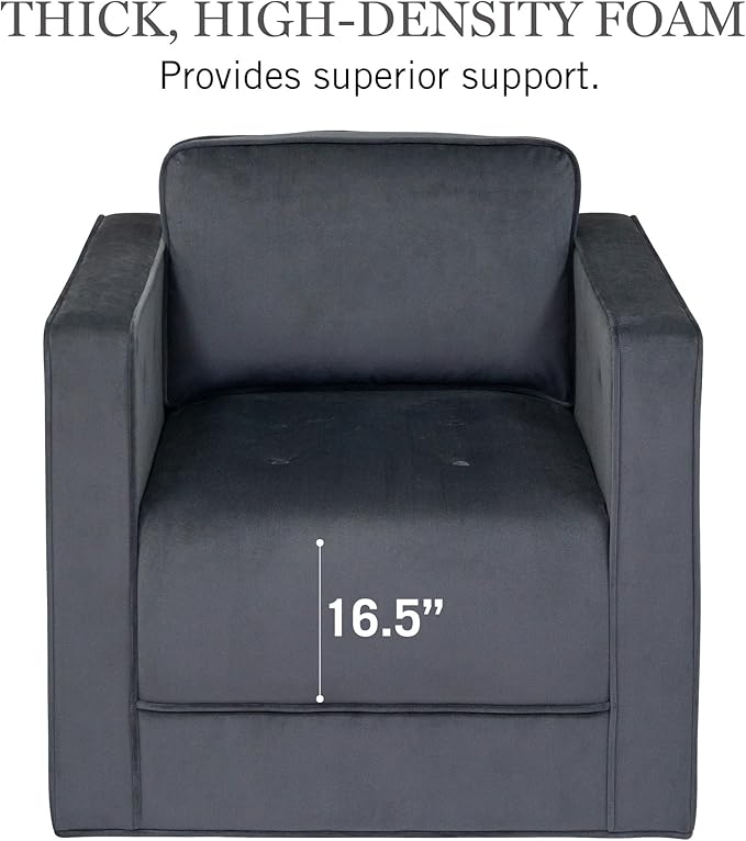 Martha Stewart Modern Button Tufted Velvet Swivel Chairs for Living Room 360 Degree Metal Base Stand Pipped Upholstered Bedroom Swivel Accent Chair Fully Assembled Chair - Gray Madrid
