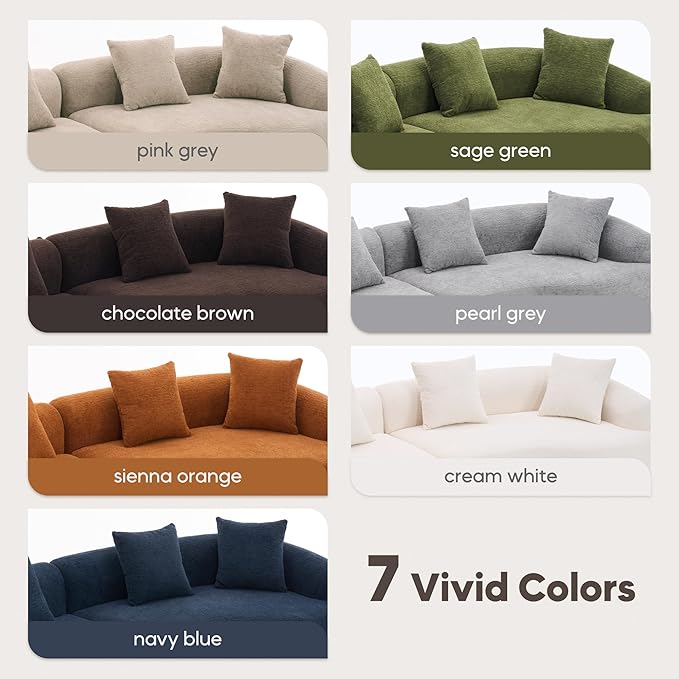 Yoglad 110‘’ Boneless Curved Sofa Modern Cloud 4-Seater Floor Couch Minimalist Compression Sofa for Living Room Apartment Studio Office No Assembly Needed(Chenille Beige White)
