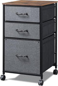 DEVAISE Mobile File Cabinet Rolling Printer Stand with 3 Drawers Fabric Vertical Filing Cabinet fits A4 or Letter Size for Home Office Rustic Brown