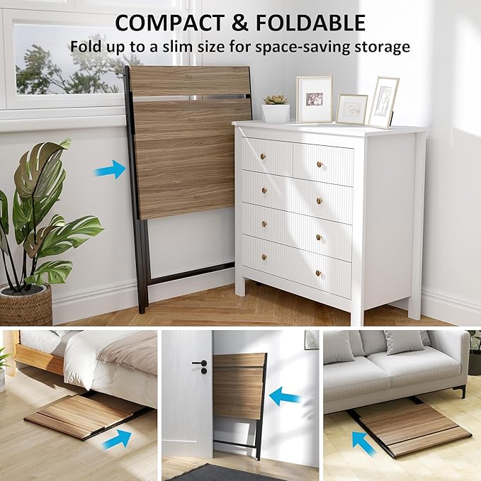 HOMCOM Small Folding Desk 27.6 Inch Foldable Computer Desk with Monitor Shelf Space Saving Portable Writing Table for Small Spaces Home Office Study Easy Assembly Walnut