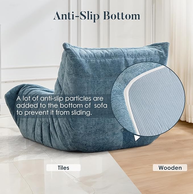 Bean Bag Chair for Adults and Kids Lazy Accent Chair Sofa Couch in Chenille Mid Century Modern Side Chair for Bedroom Office Apartment Gaming Venue Green
