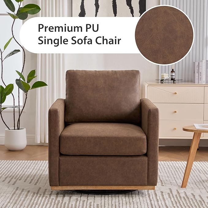 Chifee &amp Vingol 30.7 W Swivel Accent Chairs PU Leather Swivel Reading Chair for Living Room Mid Century Modern ChairCoffee