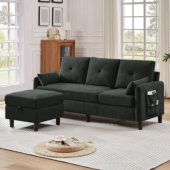 2 Piece Sofa Set Modern 3 Seater Sofa and Loveseat Sets Convertible Sectional Couch with Reversible Chaise L Shaped Couch Sets for Living Room ApartmentBlack