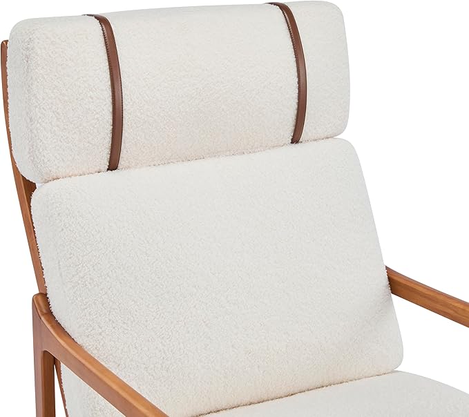 Christopher Knight Home Nadine Wooden Club Chair Upholstered Accent Chair Cushions Support Armchair Comfy Lounge Single Reading Sofa Solid Wood Frame Armchair for Living Room Home Ivory+Teak