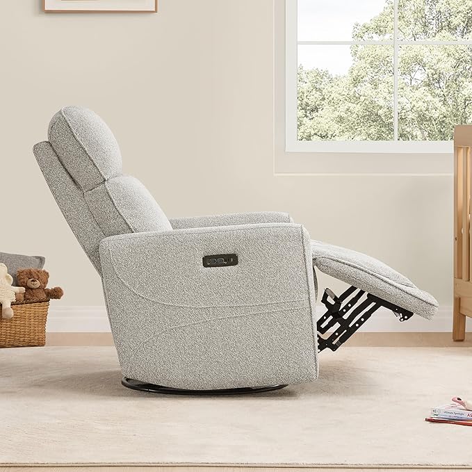 CHITA Power Recliner Chair Swivel Glider with Adjustable Power Headrest FSC Certified Electronic Modern Nursery Rocking Chair with USB and Type-C Ports Light Grey