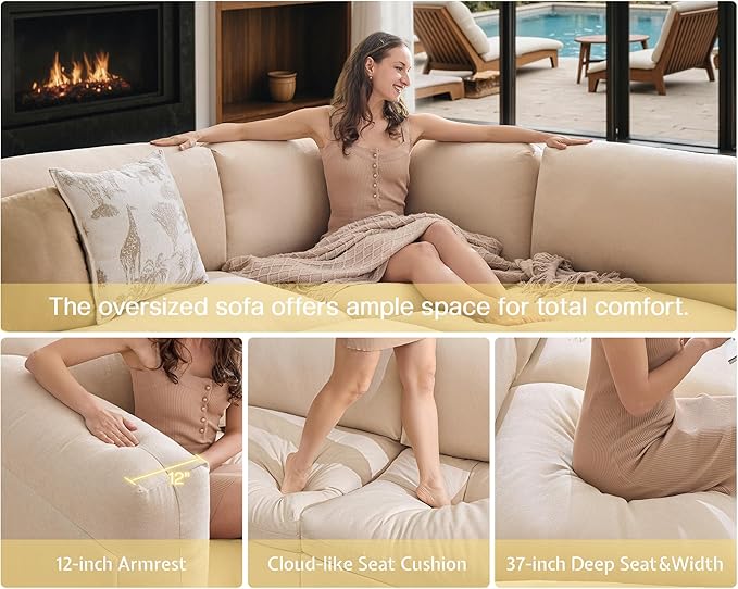 Jocisland 148 Wide U-Shaped Modular Sectional Sofa Convertible Oversized Couch with Ottoman for Living Room Easy Assembly Flexible Layout Scratch-Resistant Linen Beige