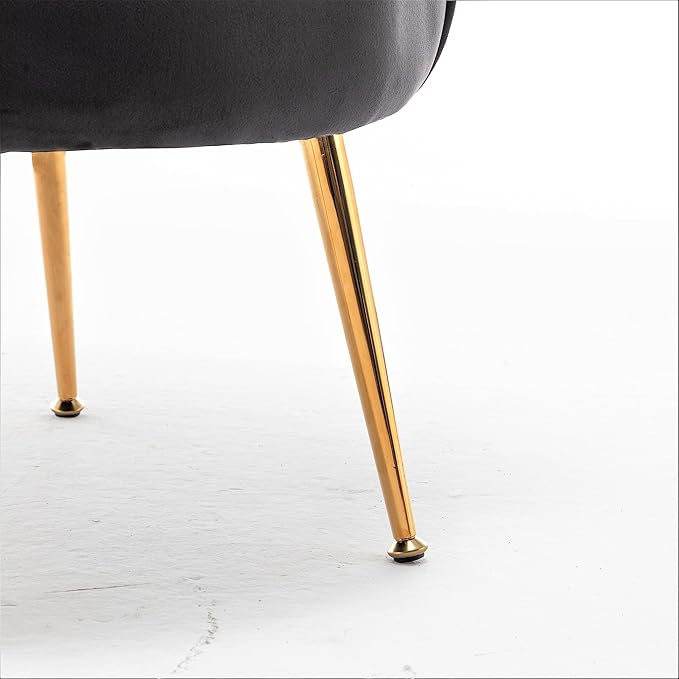 Velvet Barrel Accent Chair with Scalloped Silhouette and Gold Metal Legs Decorative Piece Suitable for Traditional Modern and Contemporary Spaces Black