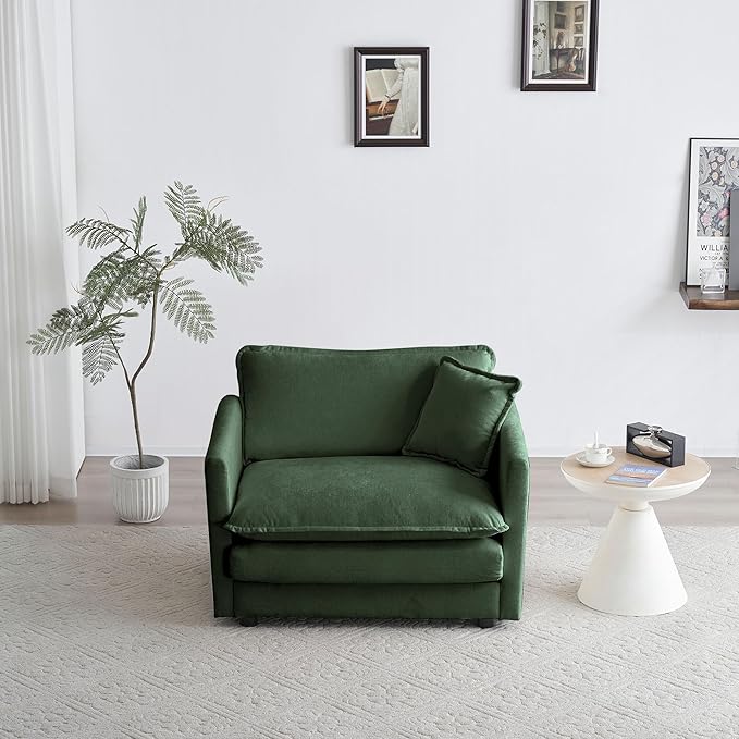 41.4 Chenille Oversized Accent Chair Comfy Single Sofa Cloud Couch Chair Modern Luxury Armchair with Pillow for Living Room Bedroom Apartment Office Green