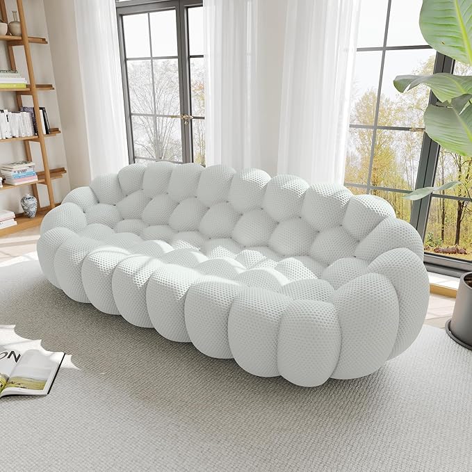 WJShome Bubble Couch98'' Modern Curved Sofa 3 Seater Morden Lazy Floor Sofa Memory Foam Bean Bag Floor Couch Lounge Chair for Living Room Office Apartment-Gray