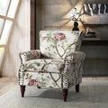 HULALA HOME Modern Wingback Accent Chair with Wood Legs &amp Removable Cushion Comfy Upholstered Armchair with Nailhead Trim Floral Pattern Sofa Chair for Bedroom Living Room Floral