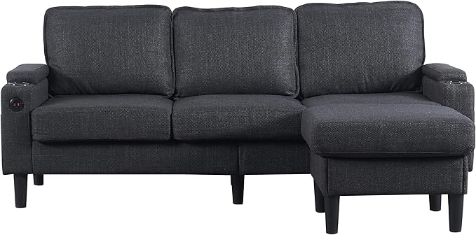 WDYLWFHW78'' Sectional Sofa Couches for Living Room 3 Seat L-Shaped Couch with Storage Ottoman Upholstered L Shaped Sofas with Footrest &amp Cup Holder &amp USB for Apartment Bedroom (Black)