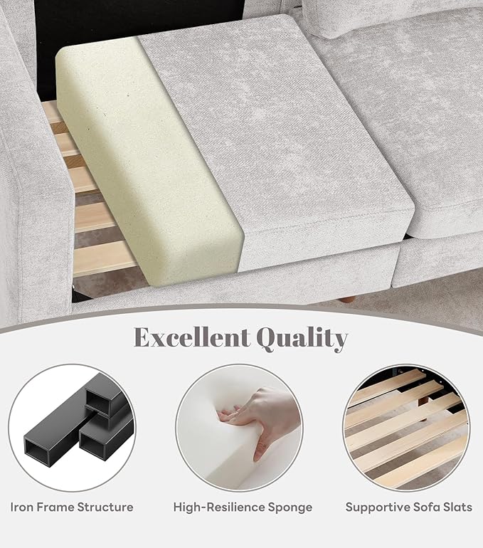 Kingfun 3 Seater Sofa with Loveseat Chenille Couch Mid Century Modern Couches with Solid Wood Legs for Living Room &amp Bedroom Grey