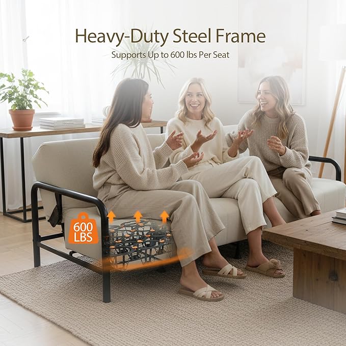 Homy Casa Convertible Sofa Bed with Metal Frame and Upholstered Cushion for Living Room Guest Room and Small Apartment (Beige)