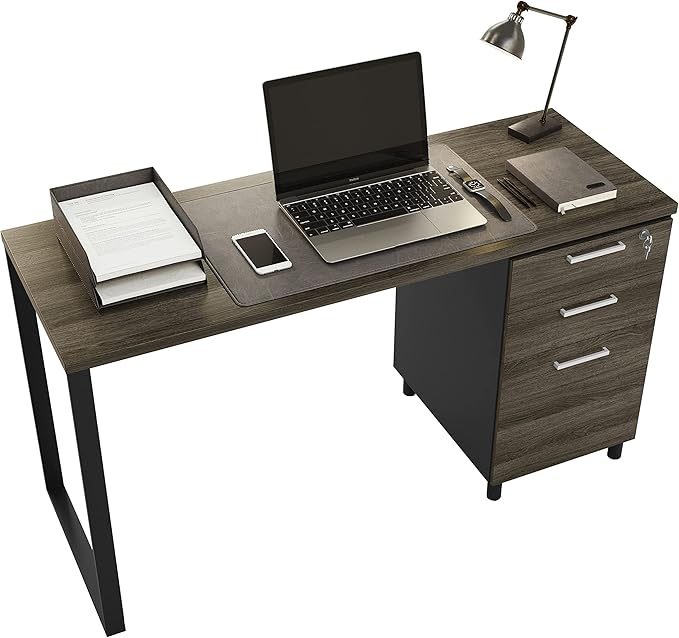 Modern Design Milano Office Computer Desk with 3 Locking Drawers 48 Inch Grey and Black Industrial Wood Desk with Filing Drawer and Storage by Crafts and Comfort