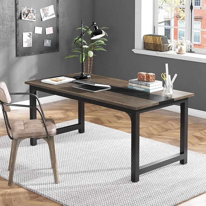 Tribesigns 63” Executive Desk Large Office Computer Desk with Thicken Frame Modern Simple Workstation Business Furniture for Home Office Vintage Grey/Black
