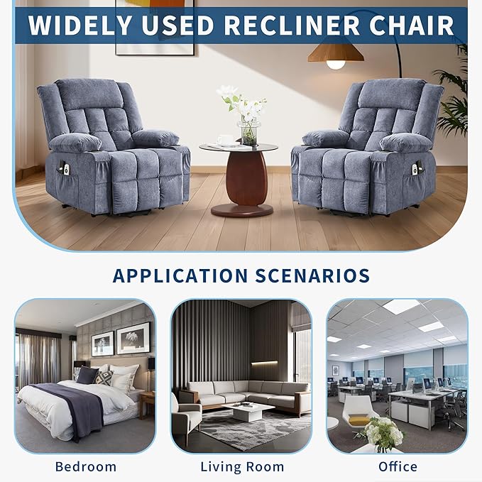 Large Power Lift Recliner Chair for Elderly with Massage and Heat 3 Positions 2 Side Pockets and 2 Cup Holders USB Ports