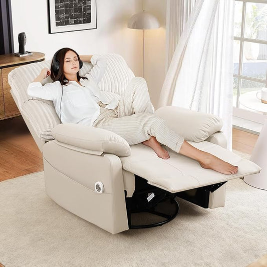 GRAINELL Swivel Rocker Recliner Chair with Massage and Heat USB Charging Port Infinite Position Power Recliner Electric Glider Rocking Chairs for Living Room Nursery (Lvory)