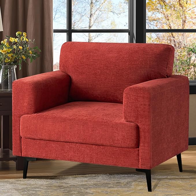 Oversized Accent Chair Upholstered Living Room Chairs Single Sofa Chair w/Metal Legs Comfy Chenill Fabric Reading Lounge Armchair for Apartment Bedroom Office Terracotta 1PC