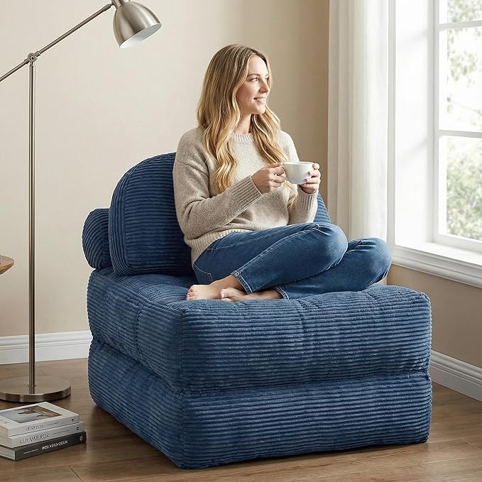 Folding Sofa Bed Convertible Sleeper Chair with Pillow Foldable Mattress with Back Support Portable Fold Out Chair Bed Comfy Floor Sofa Lounge for Living Room Bedroom