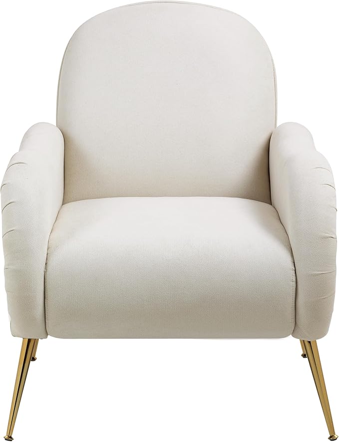 Accent Chair with Metal Gold LegsSnowflake Fabric ArmchairSingle Sofa Chair for Living Room Bedroom Dining Room Accent Club Guest Chair Holds 300lbs(Beige)