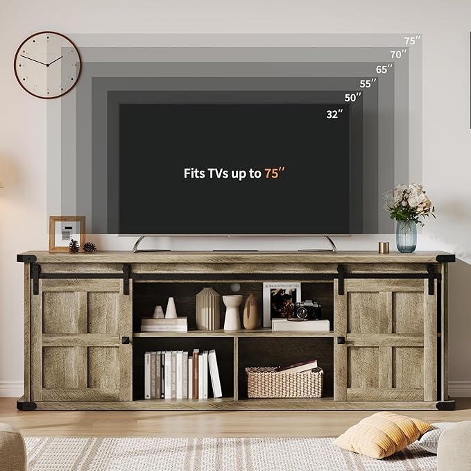 GAOMON 70 Farmhouse TV Stand for 80/75/70 Inch TVsEntertainment Center Storage Cabinets w/Power Outlets and Sliding Barn DoorRustic TV Stands for Living RoomMedia Console Cabinet