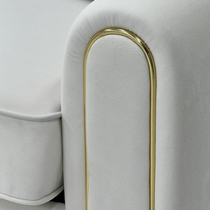 Modern 3-Seaters Velvet Sofa Upholstered Couch with Pillows and Gold Metal Legs for Living Room Office Apartment (Cream White)