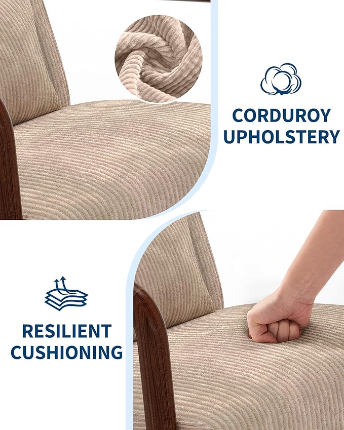 Garvee Mid-Century Modern Accent Chair Wide-Wale Corduroy Upholstery Solid Wood Armchair with Removable Lumbar Pillow Sturdy Reading Chair for Living Room Bedroom Guest Room Easy Assembly Brown
