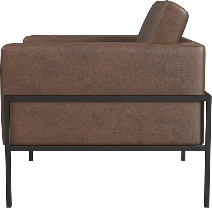 HomePop Modern Metal Frame Accent Chair|Homepop Home Décor|Accent Chairs for Living Room &amp Bedroom - Brown Faux Leather