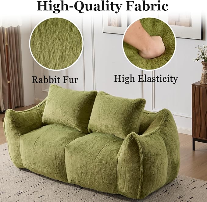 Compressed Sofa Couch in a Box 75” Beige Plush Floor Sofa Couch with Memory Foam for Bedroom Apartment Comfy Upholstered Foam Loveseat with Curved Armrest No Assembly (Green)