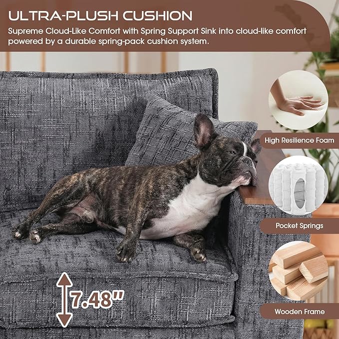 97 L Shaped Couch Corner Sofa 5 Seater Oversized Cloud Couch with 2 Pillows Modular Sectional Sofa Armrests with Two Hidden Storage Space Sectional Couches for Living Room Gray Textured