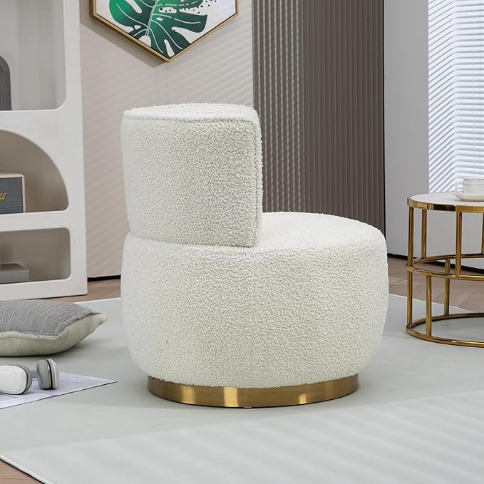 KEIKI Swivel Barrel Accent Chair 360 Degree Rotating Upholstered Armchair with Velvet Fabric for Living Room Office Bedroom Cream