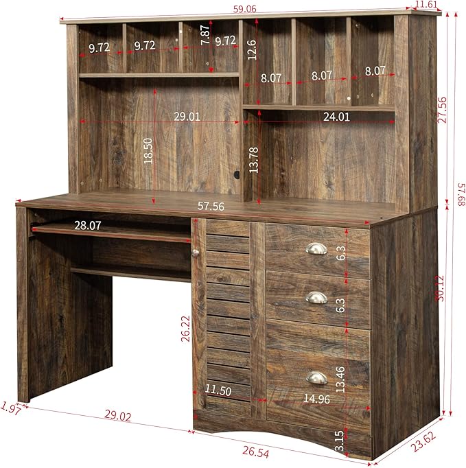 Home Office Computer Desk with Hutch Antiqued Paint Finish