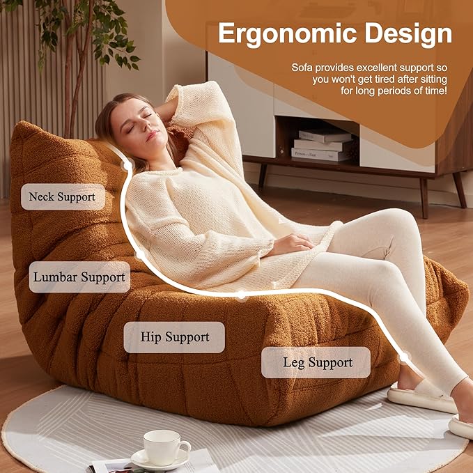 Bean Bag Chairs for Adults Giant Bean Bag Chair Memory Foam BeanBag Chair Bean Bag Sofa with Filler Faux Fur Fireside Beanbags Lazy Sofa for Living Room Bedroom Office (Brown Teddy Single)