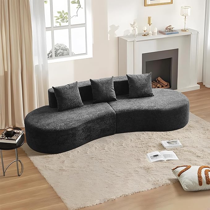 109 Modern Curved Sofa Raindrop Velvet Fabric 5 Seater Curved Shaped Sectional Couch for Living Room Bedroom Office No Assembly