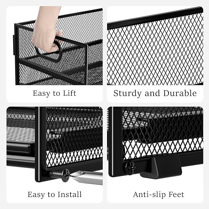 Subekyu 2-Pack 6-Tier Paper Tray Organizer for Desk - Black Mesh File Folder Sorter with Handles Desk Letter Holder for Office Home School Supplies Storage &amp Organization
