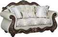 Acme Pierce Fabric Upholstered Armrest Loveseat with 3 Pillows in Beige &amp Cherry