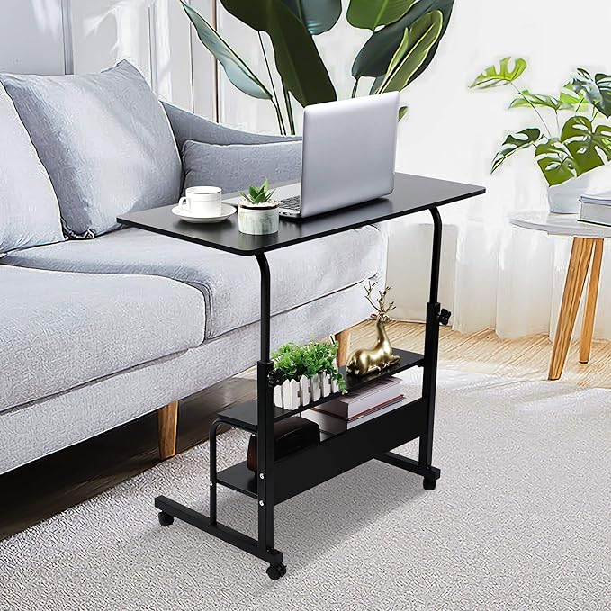 Desk Universal Movable Table Small Spaces Storage Convenient Desk Portable Computer Desk Adjustable Home Office Bedside Home Office Living Room Height Sofa Furniture Desk Size 15.7 * 31.5 Inch Black