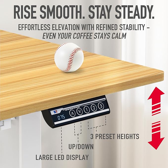 SHW 40-Inch Mobile Electric Height Adjustable Sit to Stand Desk with Drawer Hanging Hooks and Cable Management Oak