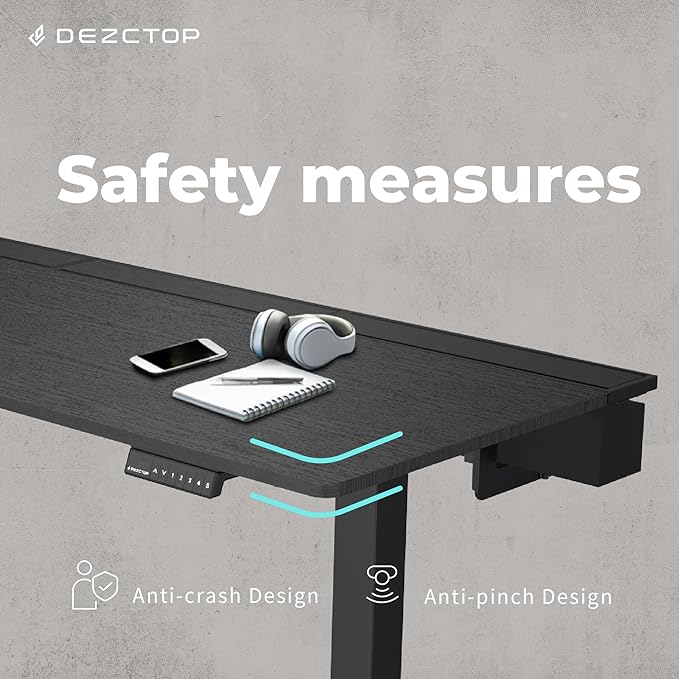 Dezctop Bifrost Pro Ergonomic Height Adjustable Desk 47 x 28 Inches with Built in Cable Management for Gaming Home and Office Ash Black