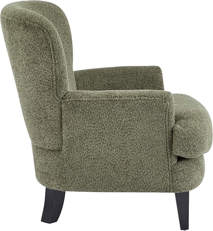 Christopher Knight Home Colby Boucle Upholstered Club Chair Living Room Accent Chair Wooden Frame Flared Armrest Plush Thick Cushion Reading Lounge Chair Space-Saving Furniture Olive Green