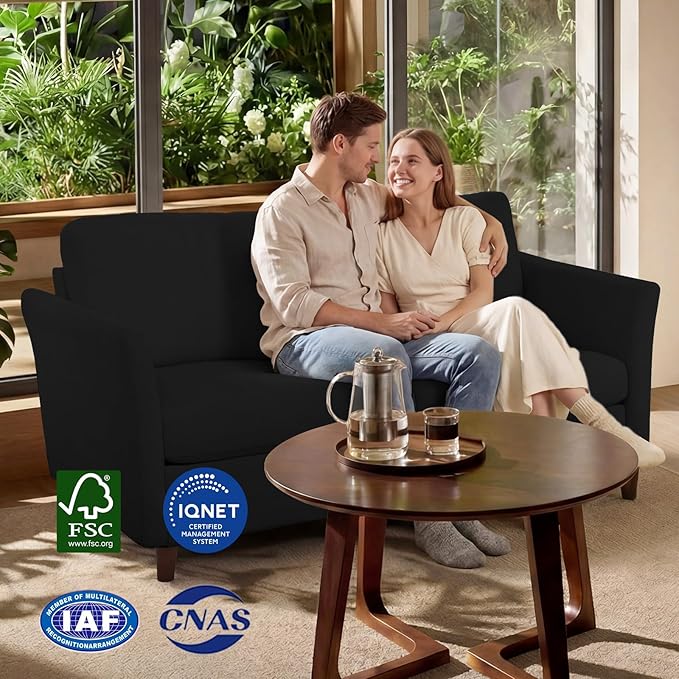 79.1 Corduroy Loveseat Sofa Modern Comfy Couches with Side Pocket 3-Seater Sofa Couch for Living Room Bedroom and Small SpacesBlack