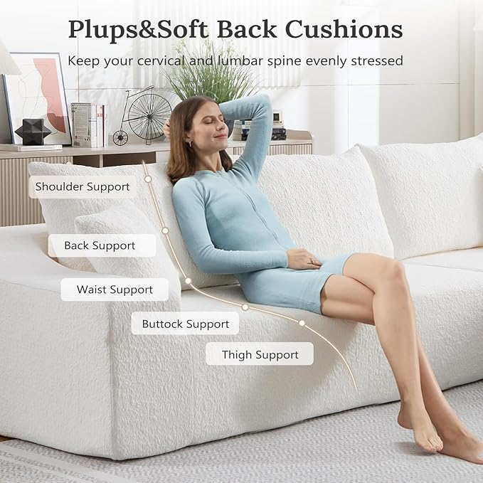 108 L Shaped Boneless Couch with Right Chaise Cloud Sectional Couches with Deep Seat 3 seat modular Sofa Memory Foam Couch with Throw Pillows for Living Room No Assembly Required White
