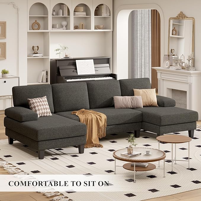 Luanimarion 110 U-Shaped Sectional Sofa Couch for Living RoomModern Modular Sofa with Double ChaiseClassic Lounge Couch Sleeper for Apartment Darkbrown Linen